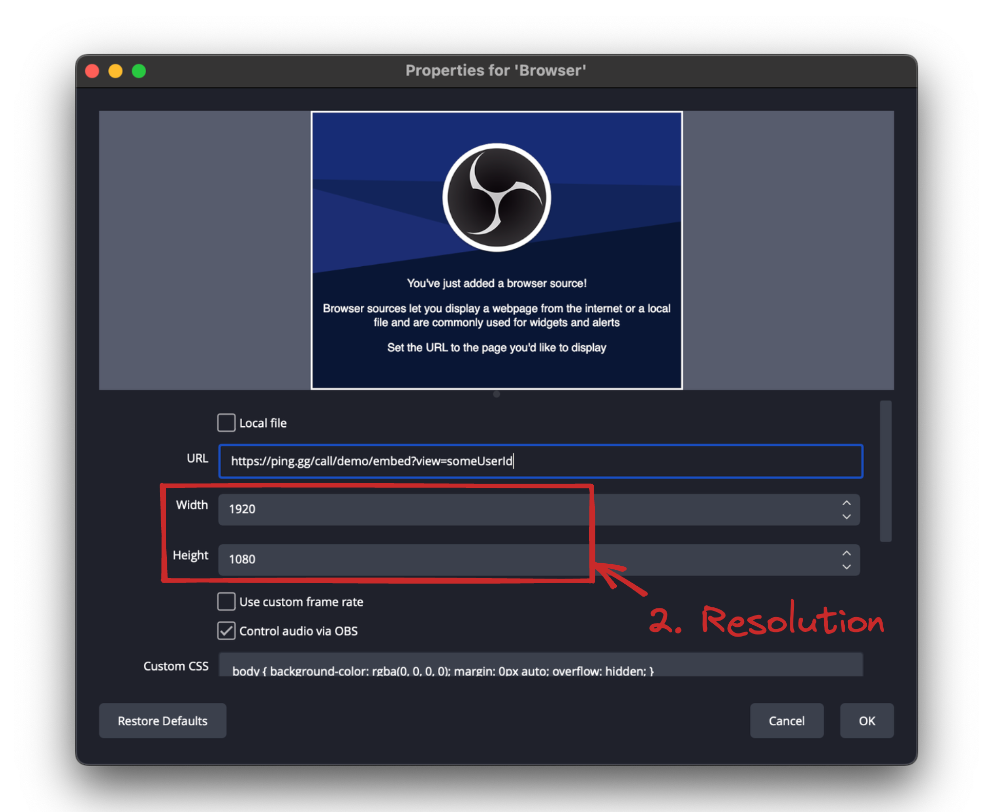 resolution in browser source